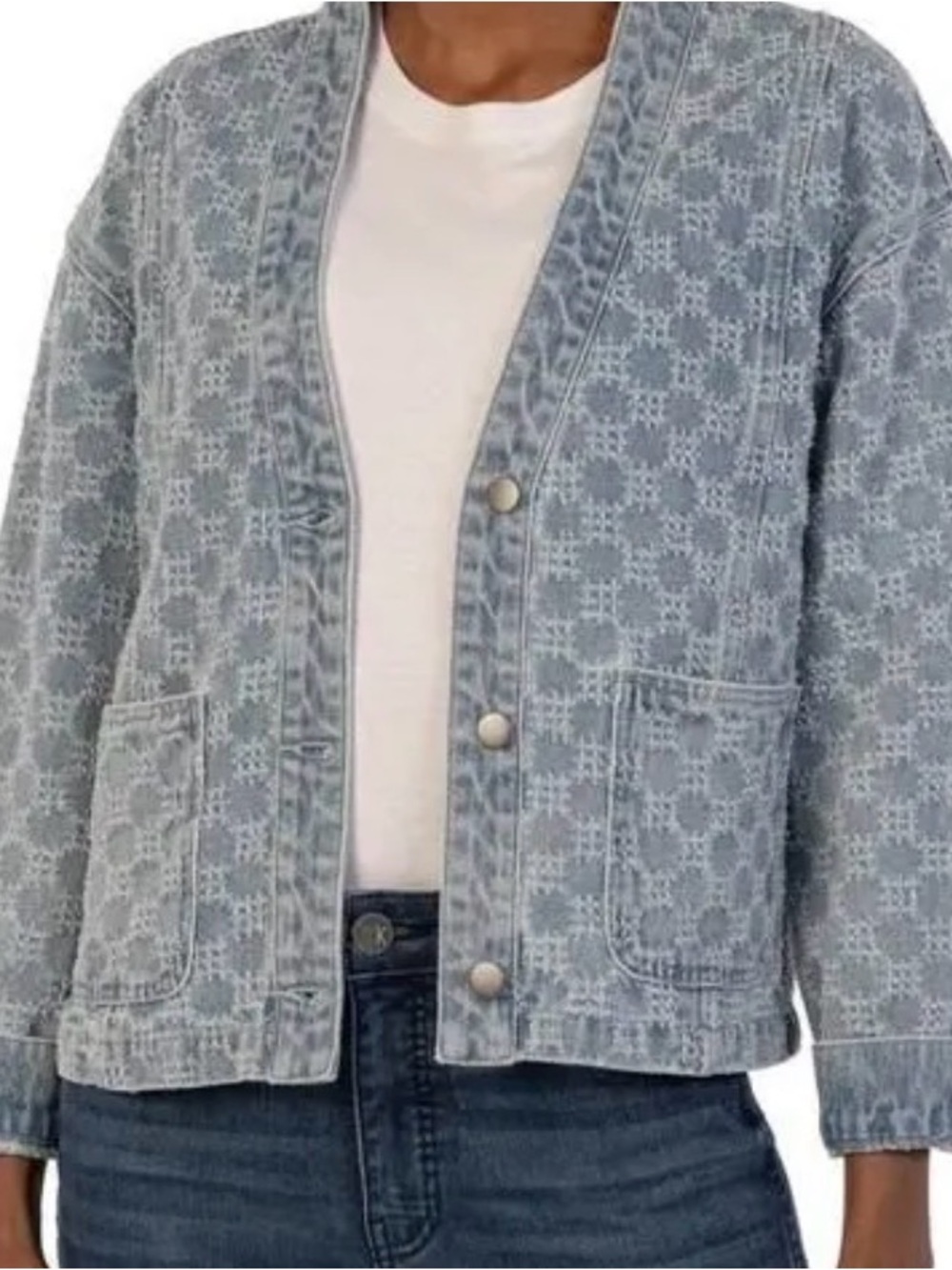 Kut from the Kloth Light Blue Patterned Denim Jacket
